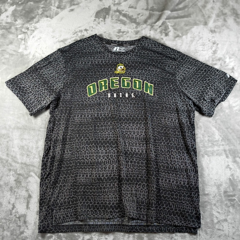 Oregon Ducks Shirt Mens XXL Black Gray Russell Athletics Performance Geometric